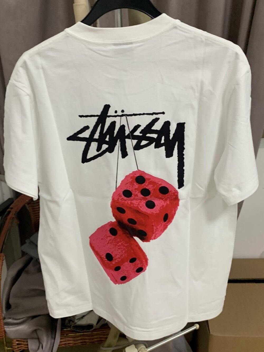 Stussy White Fuzzy Dice Graphic Short Sleeve T-Shirt
